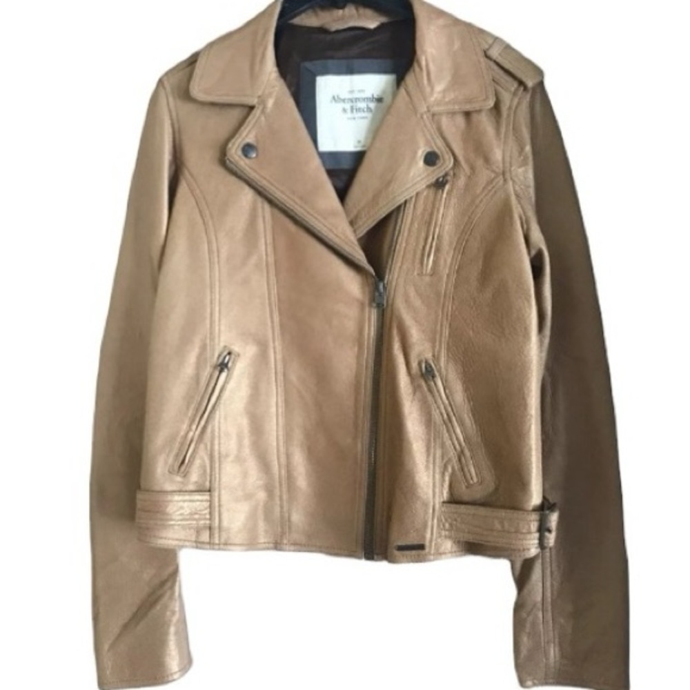 Metallic Gold 100% soft Leather Abercrombie Jacket